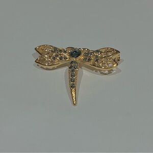 Vintage Art Nouveau Elegant Gold and Blue Rhinestone Dragonfly Brooch